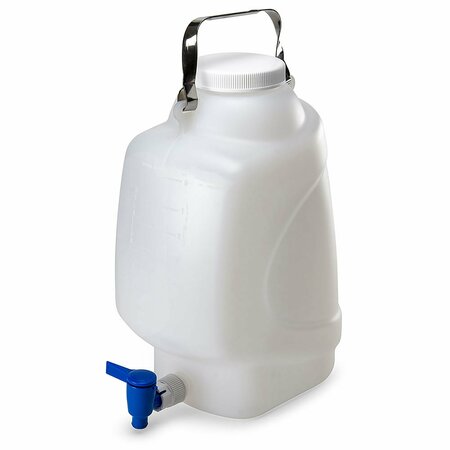 GLOBE SCIENTIFIC Carboys, Rectangular with Spigot and Handle, HDPE, White PP Screwcap, 10 Liter, Molded Graduations 7310010